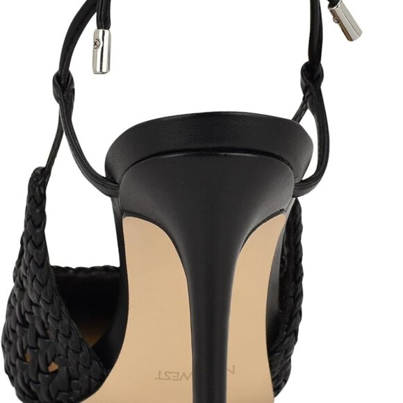 Women's Faux Leather Pumps 8 Sky-High Heel Woven Detailing Ankle Tie Dress - Picture 3 of 6